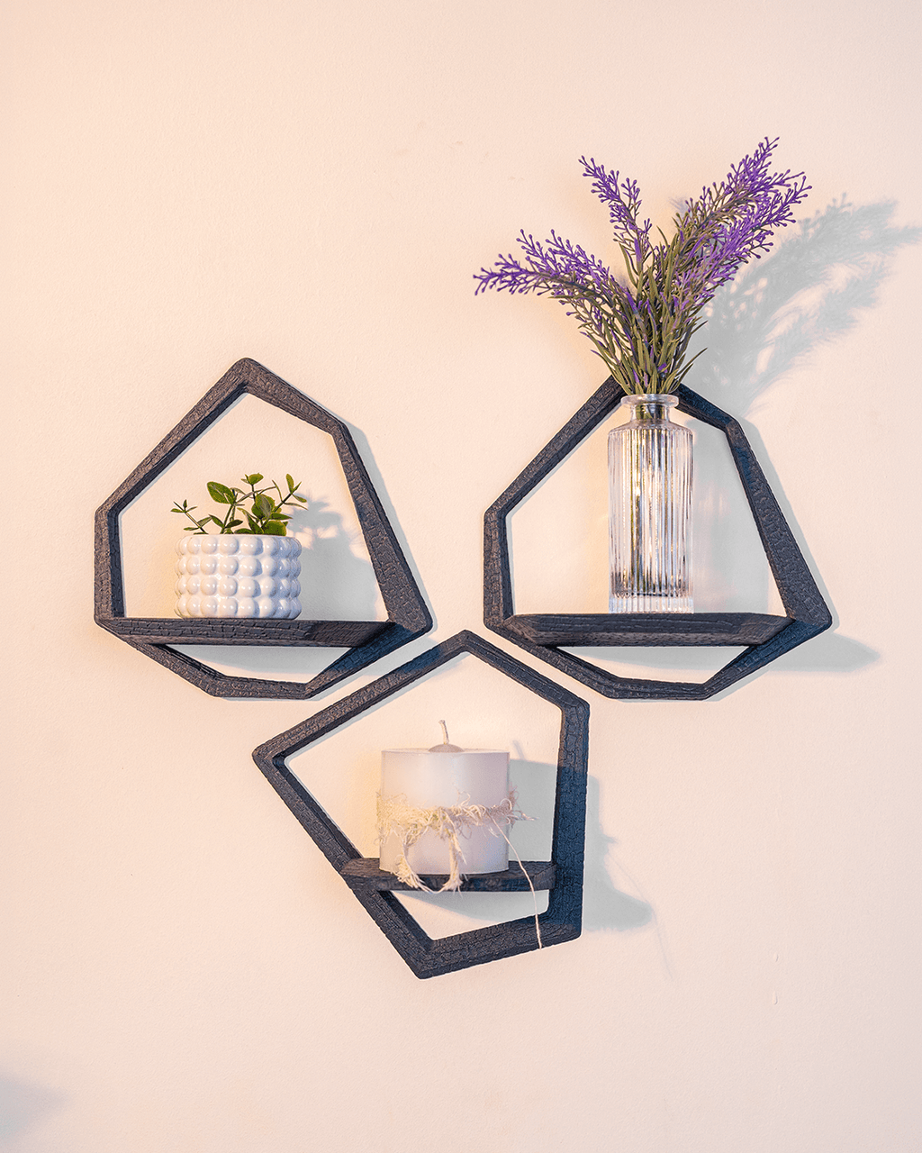 Charcoal Geometric Wall Shelves – Set of 3