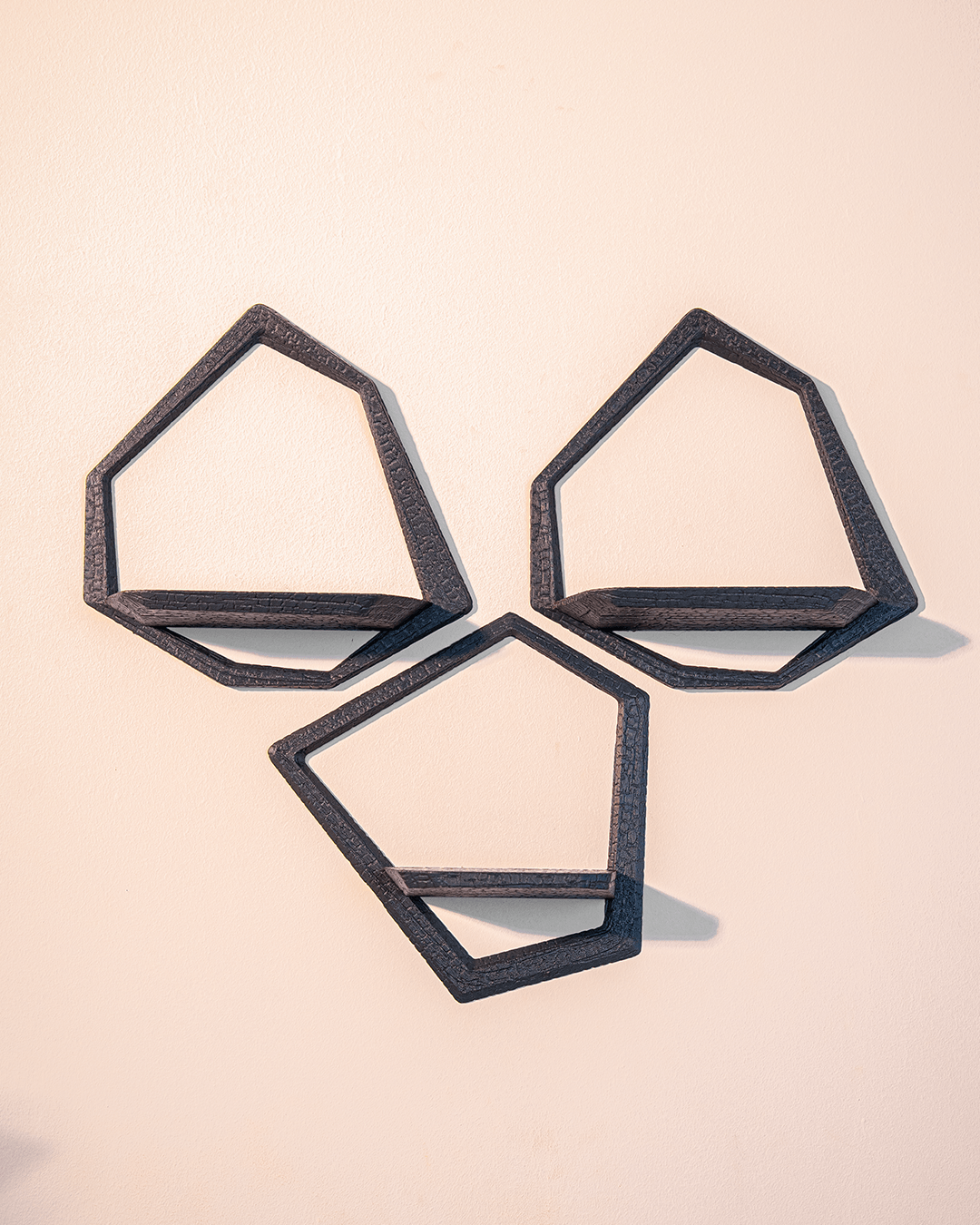Charcoal Geometric Wall Shelves – Set of 3