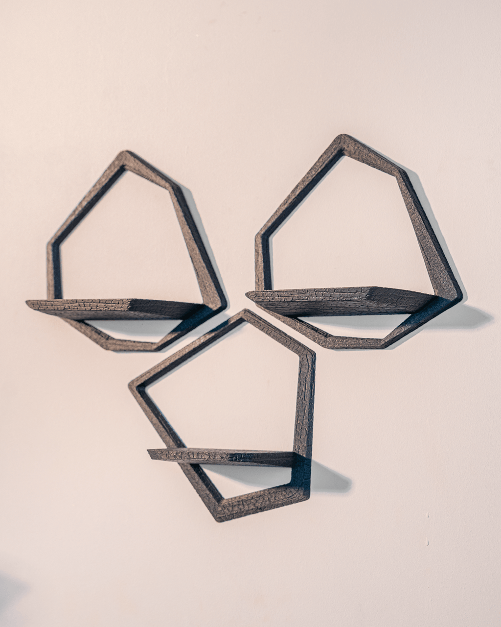 Charcoal Geometric Wall Shelves – Set of 3
